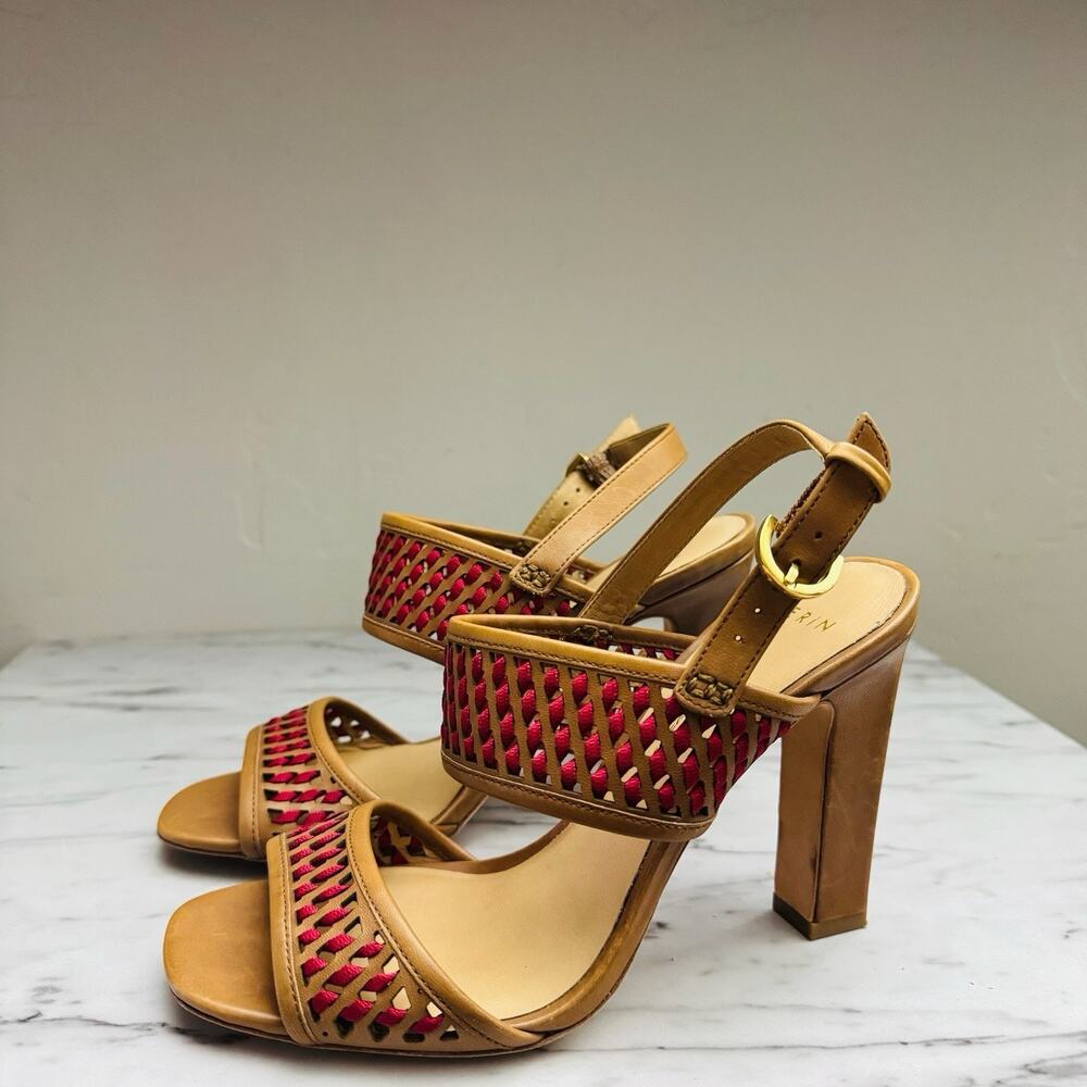 Arron Woven Red And Tan Leather Pump Sandal Women’s Size 7